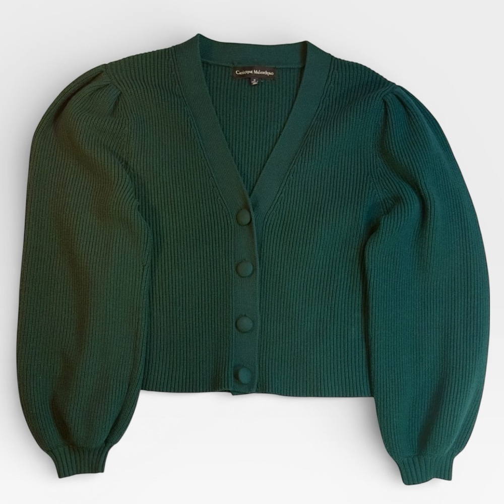 Catherine Malandrino Emerald Green Puff Sleeve Button Up Cardigan MEDIUM